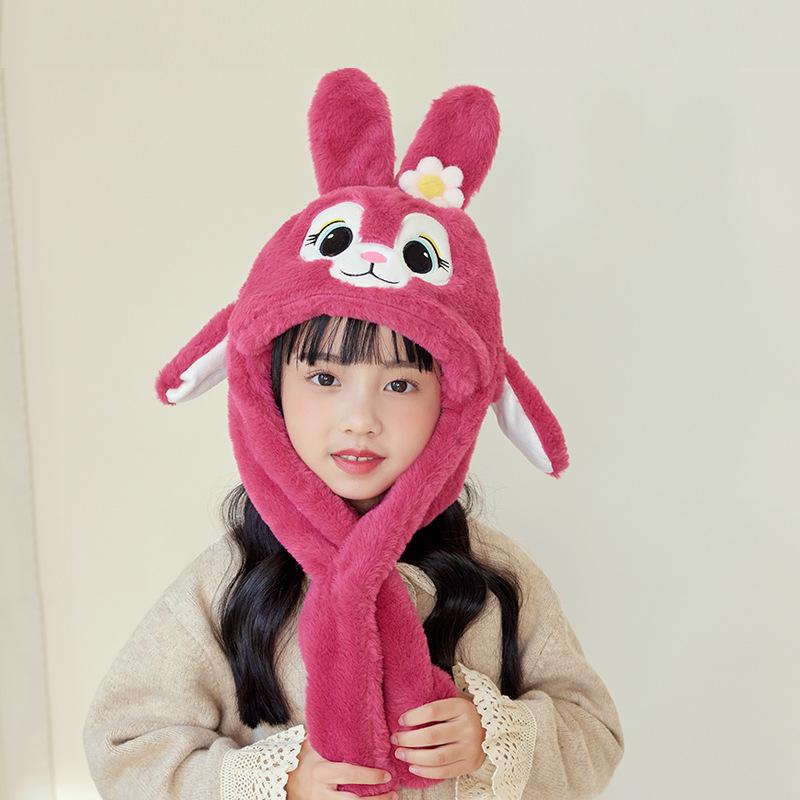 Children's hats, ears move, cartoon rabbit scarves, all-in-one hats, boys and girls, winter ear protectors, pullovers.