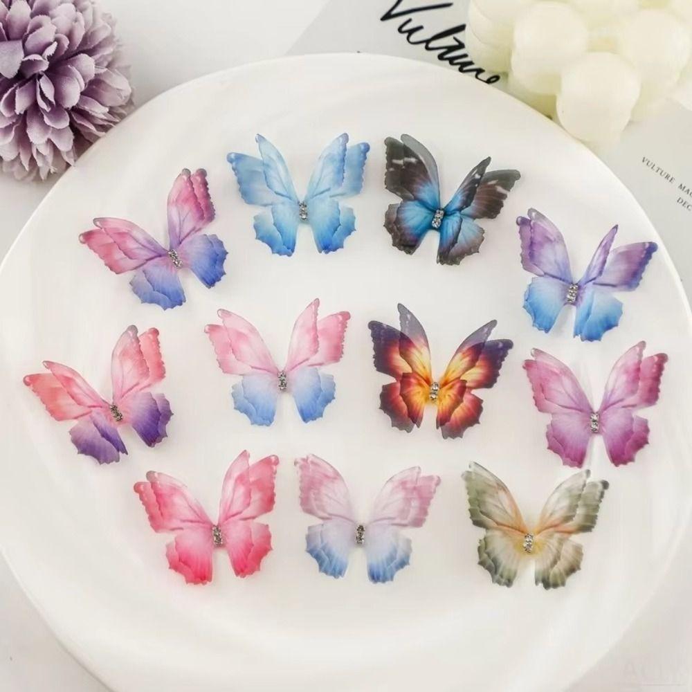 50pcs 5CM Organza Fabric Butterfly Appliques  For Hairband Nail Decoration