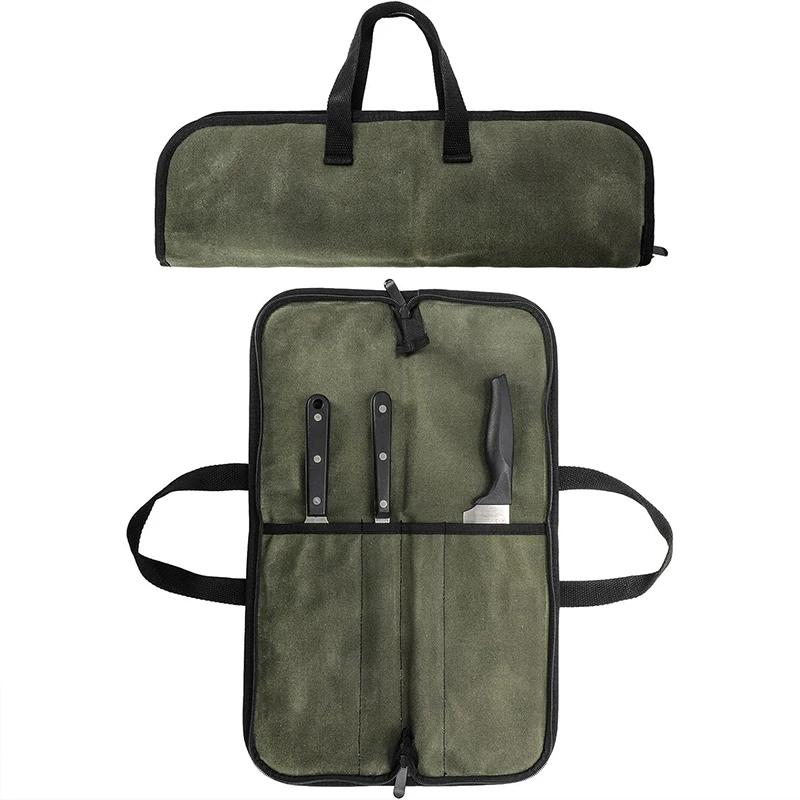 

Kitchen Knife Roll Bag 4 Slot Chef Knives Storage Pouch Camping Picnic Portable Kitchenware Canvas Carry Case (No Knife)