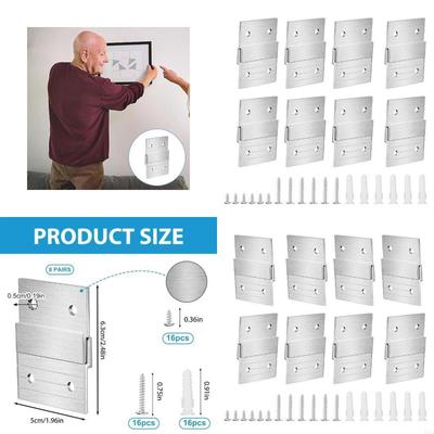 MXLA 8 Pair Aluminum Z Clip French Cleat Wall Mounting Brackets Set Mirror Mounting Hardware for Hanging Mirrors & Shelves