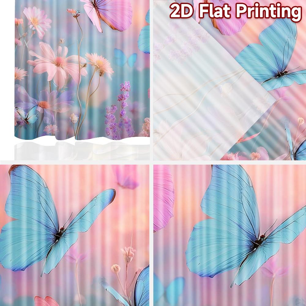 2D Flat Printing 2pcs Window Curtains Beautiful Butterflies Sky Pastel Fantasy Digital Printed Polyester Drapes Holiday