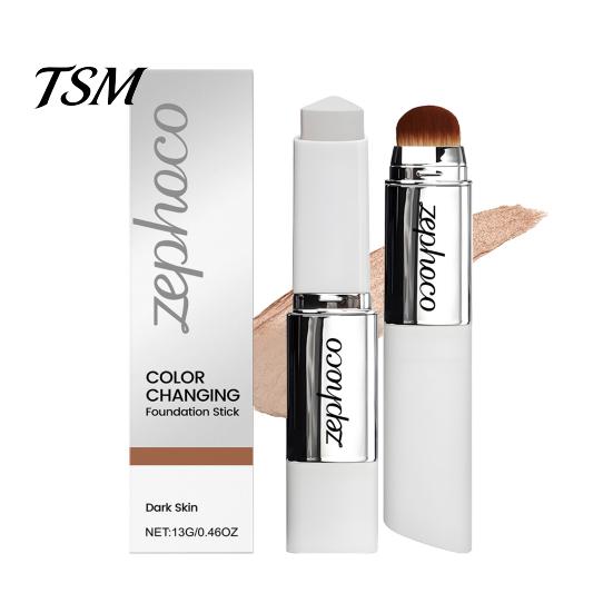 3-in-1 Foundations Stick 13G Color Changing Double Head Moisturizing with Brush Lightweight Hydrating Full Coverage Concealer Cream All-day