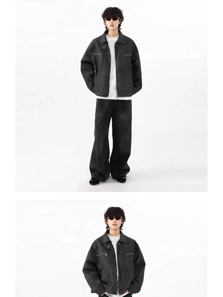 Men's Vintage Washed PU Leather Motorcycle Jacket - Loose Fit, High-End Vibe, Spring/Autumn