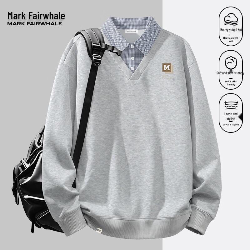 MARK FAIRWHALE Men's Preppy Faux Two-Piece Long Sleeve Sweatshirt