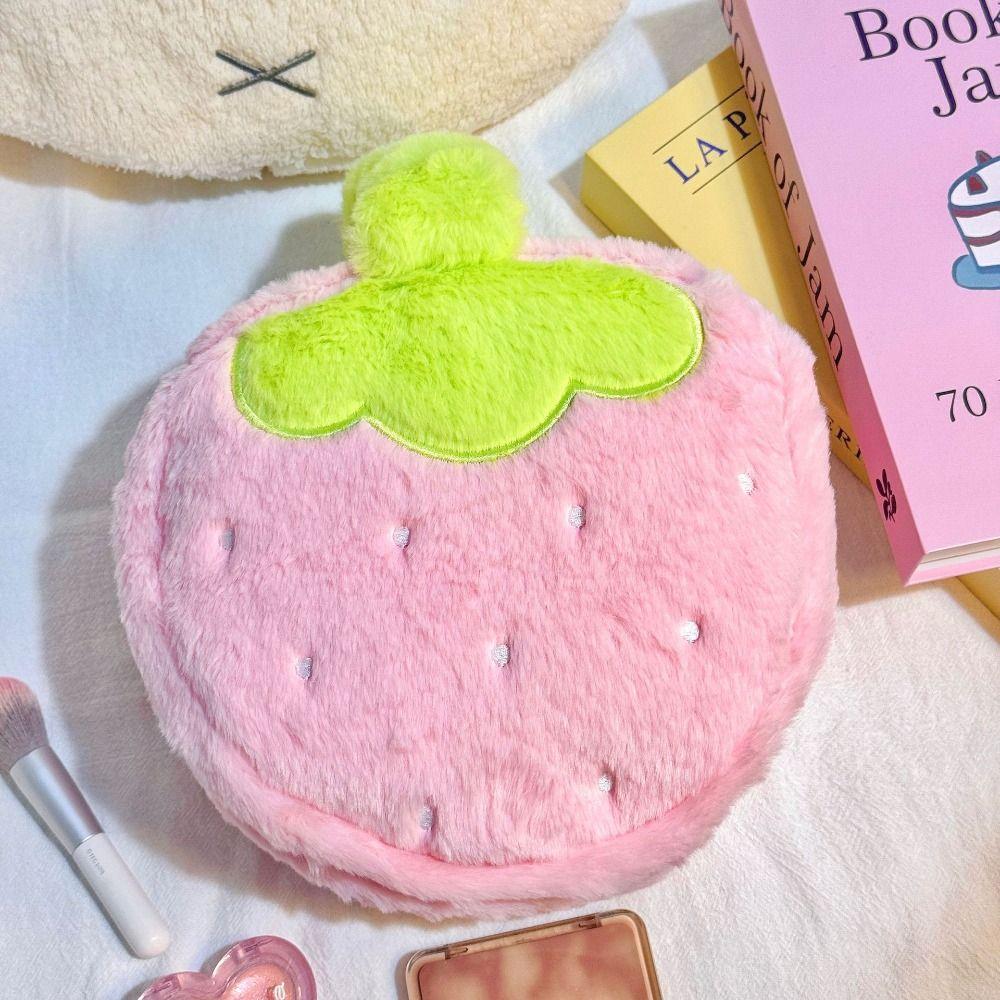 Multi-functional Cosmetic Bag Strawberry Shape Jewelry Miscellaneous Storage Storage Bag Handheld Makeup Bag Women