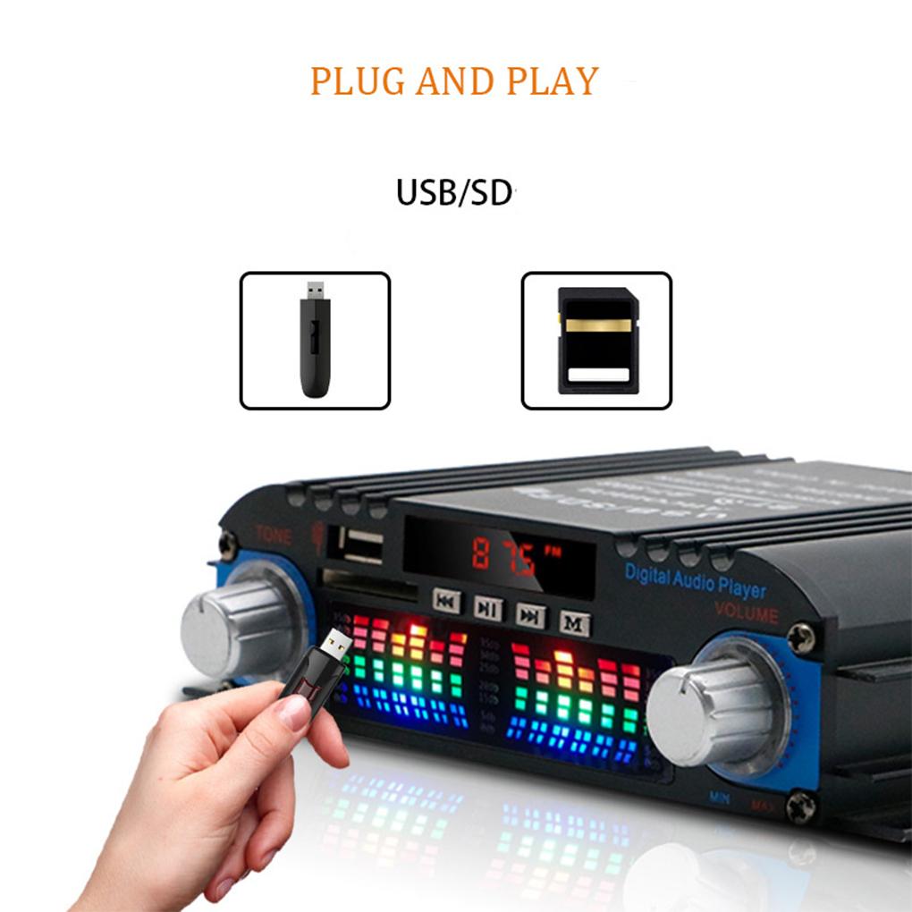 HiFi zesilovač zvuku Digitální 4kanálový zesilovač zvuku Bluetooth Karaoke přehrávač Podpora rádia FM Dálkové ovládání