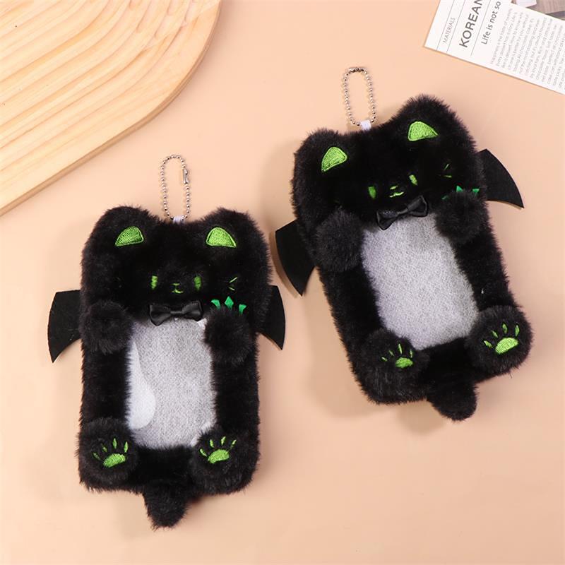 Cartoon Cute Black Cat Plush Card Holder Photocard Case Bag Keyring Pendant Idol Photo Protective Cover Student Card Holder Gift
