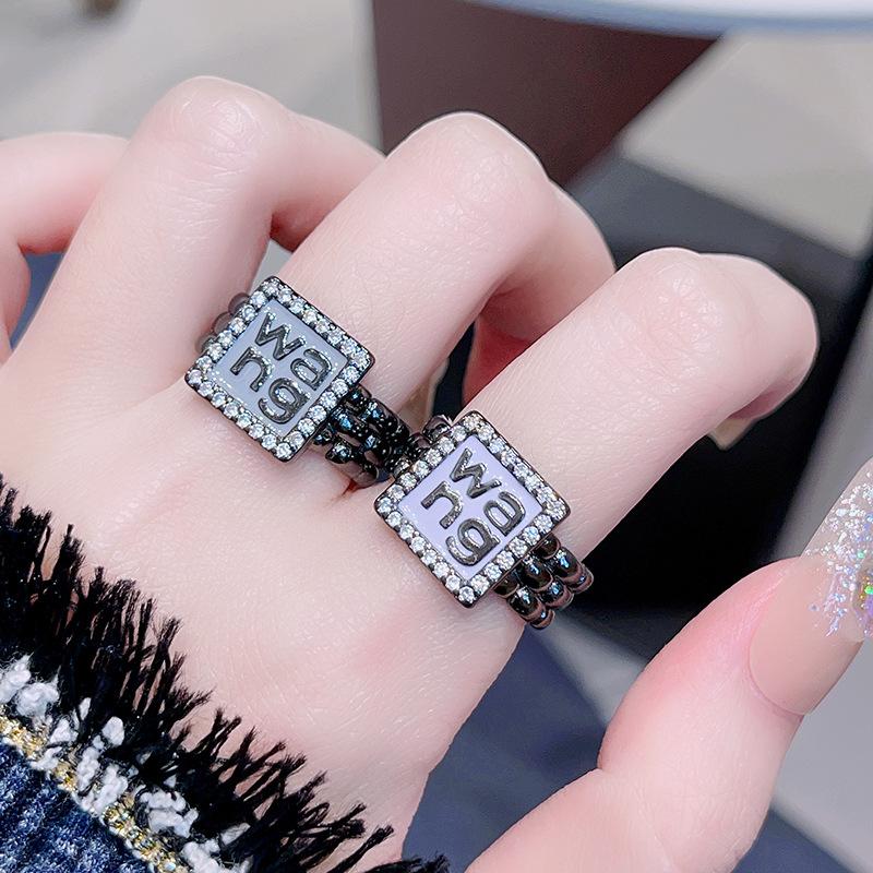 Cool Dark Punk Letters Slightly Inlaid Zir*****Pen Ring Female Cold Wind Personality Exquisite Ring