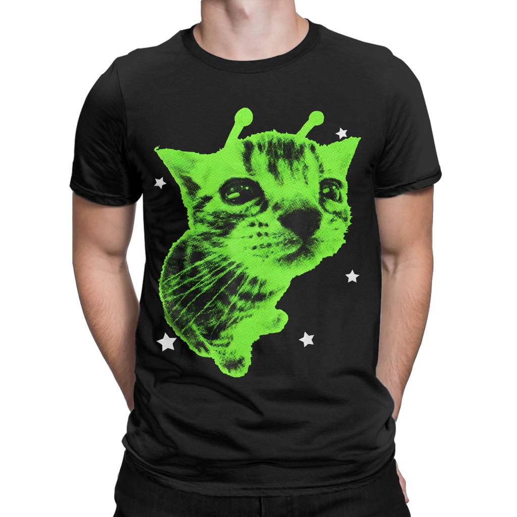 Katzen Meme Y2K Alien Katze Meme Retro Alberne Katze Vintage Weltraum Klassisch Lustige Grafik 100% Baumwolle T-