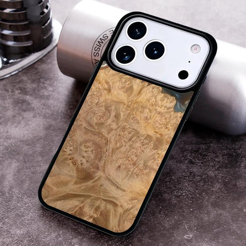 Luxury Wood Resin Protective Phone Case for iPhone 17 16 15 Pro Max Air 14 13 12 11 Plus Shockproof Capa Cover