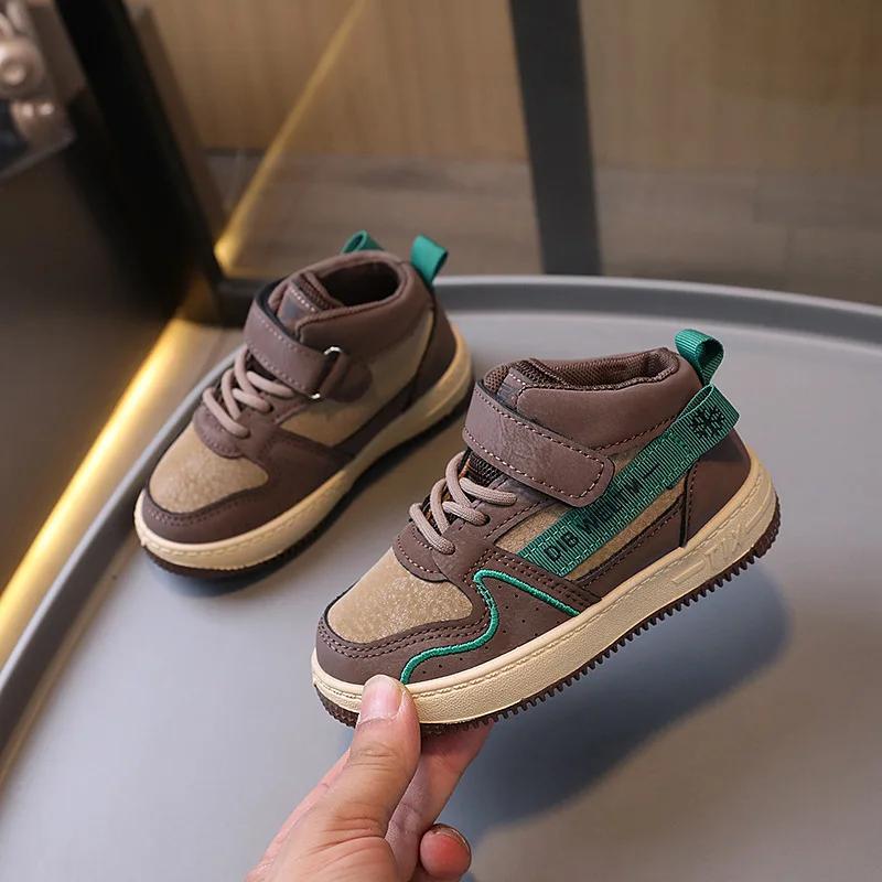 

2024 Осень Новые Детские Кроссовки Высокие Модные Удобные Обувь для Мальчика Универсальная Трендовая Повседневная Обувь Баскетбол Спорт Детская Холщовая Обувь 26insole16.5cm коричневый