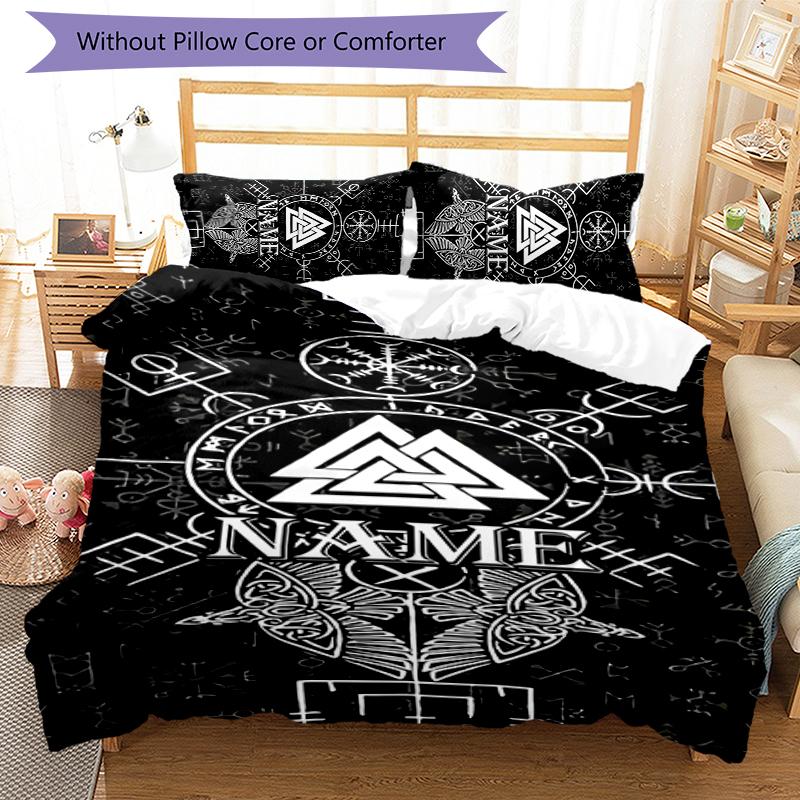 3pcs Custom Name Viking Sign Bedding Set Duvet Cover Closure Includes 1 Duvet Cover & 2 Pillowcases for All Seasons Bedroom Decor