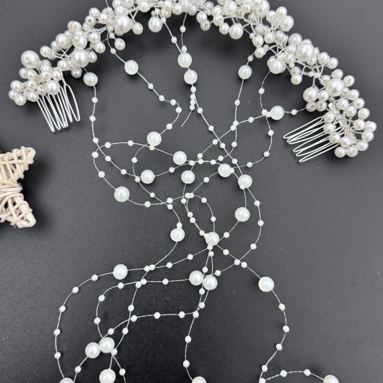 Women Hair Ornament Faux Pearl Rhinestone Flower Bridal Hair Comb Long Style Wedding Hair Accessories