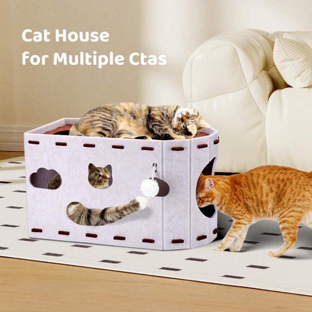 Japanese Style All-in-one Cat House Felt Hole Style Cat Bed Stackable with Toy Hanging Ball Cat Castle House Four Seasons