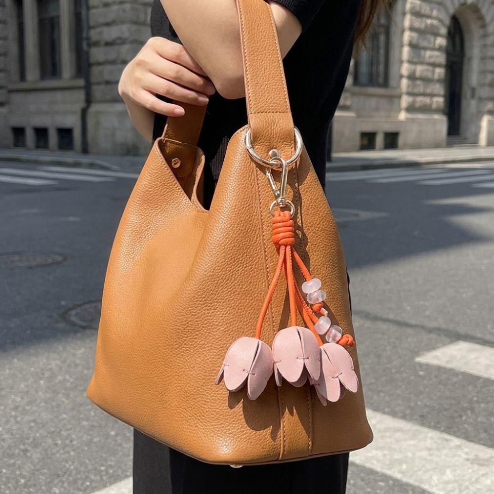 Tulip Shape Keychain Pendant Leather Like Decorative Charm Creative Flower Keyring Car Interior
