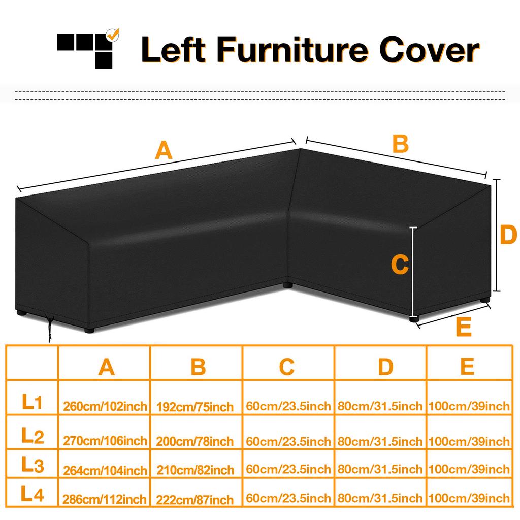 Outdoor Patio Garden Furniture Cover L-Shaped Heavy Duty Waterproof Rain Snow Chair Couch covers for Sofa Table Dust Proof Cover