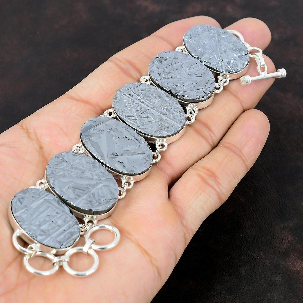 Brățară shungite rugoasă Brățară din argint 925 Bijuterii lucrate manual Brățară cu lanț reglabil Cadou pentru prietene Bijuterii cu pietre prețioase foarte frumoase