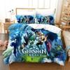 Anime Genshin Impact Paimon Bettwäsche-Set Bettbezug Schlafzimmer Bettdeckenbezüge Einzel-, Zwillings- und Kingsize-Bettbezug Heimtextilien