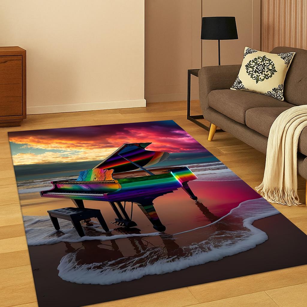 

3D Piano Violin Music Notes Art Carpet Rug for Bedroom Living Room Sofa Kitchen Doormat Decor,Kid Playma Game Non-slip Floor Mat 40x60cm