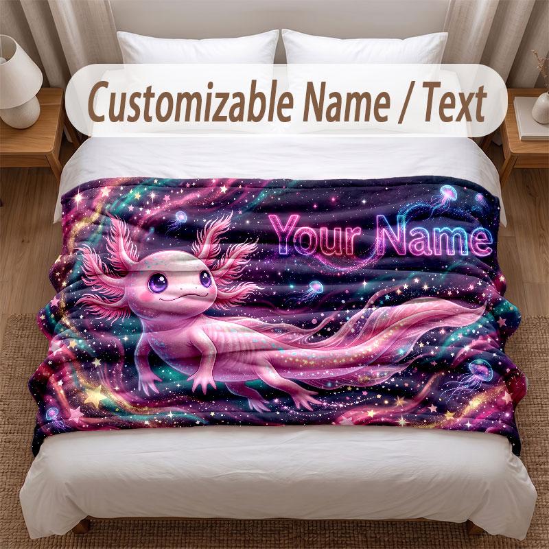 Axolotl Theme Soft Blanket Personalized Custom Name Text Print Warm Blanket Home Sofa Bedroom Decor