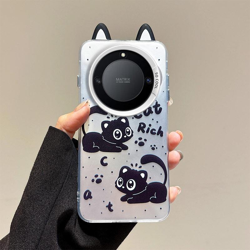 KEYSION Cute Ear Cartoon Case for HONOR X9A 5G with Lanyard Soft Silicone+PC Shockproof Phone Cover for Huawei Magic 5 Lite 5G