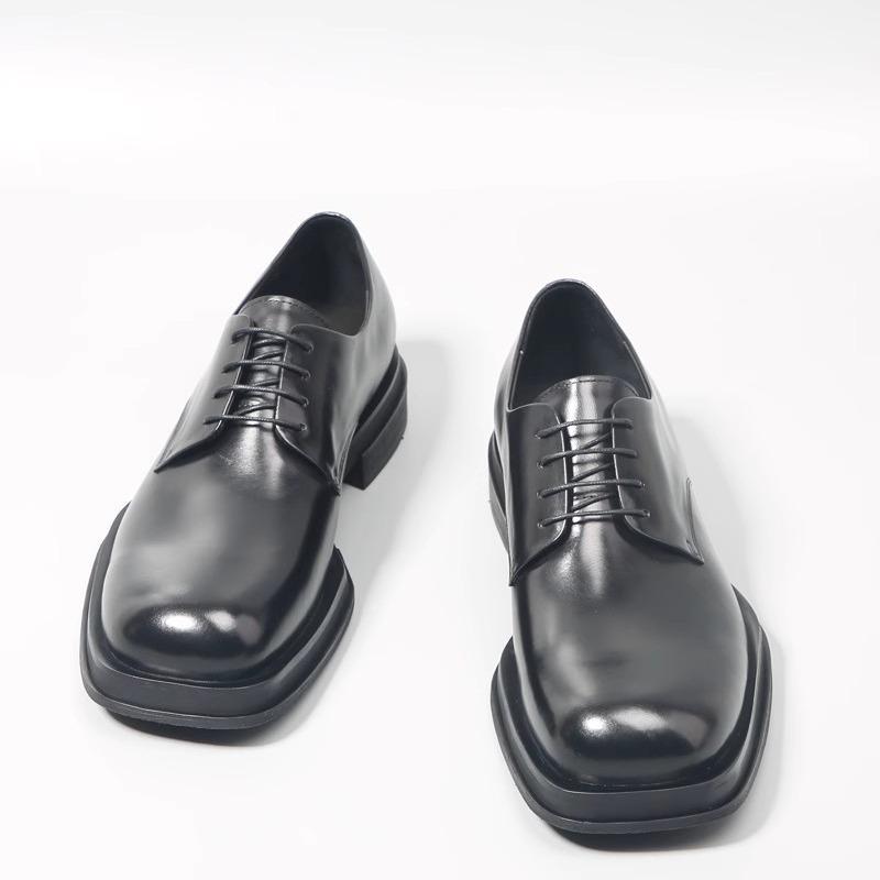 Mooie Derby Schoenen in Britse Stijl Echt Leer Handgemaakt Heren Zakelijke Feest Schoenen Grote Vierkante Neus Vetersluiting Heren Formele Schoenen