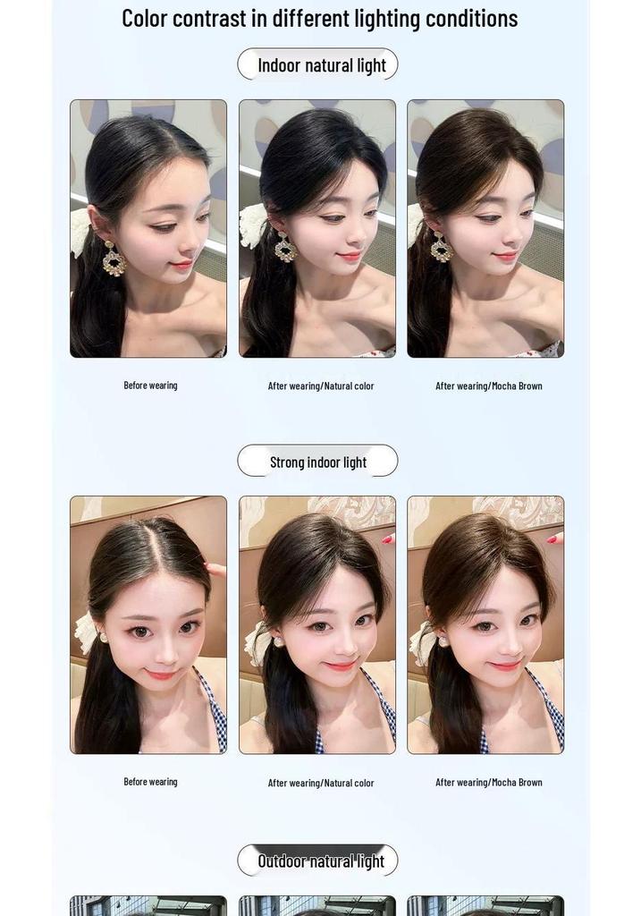 Fluffy Real Hair Bangs Wig for Women: Covers Gray Hair, Lightweight with Seamless Sideburns for Added Volume