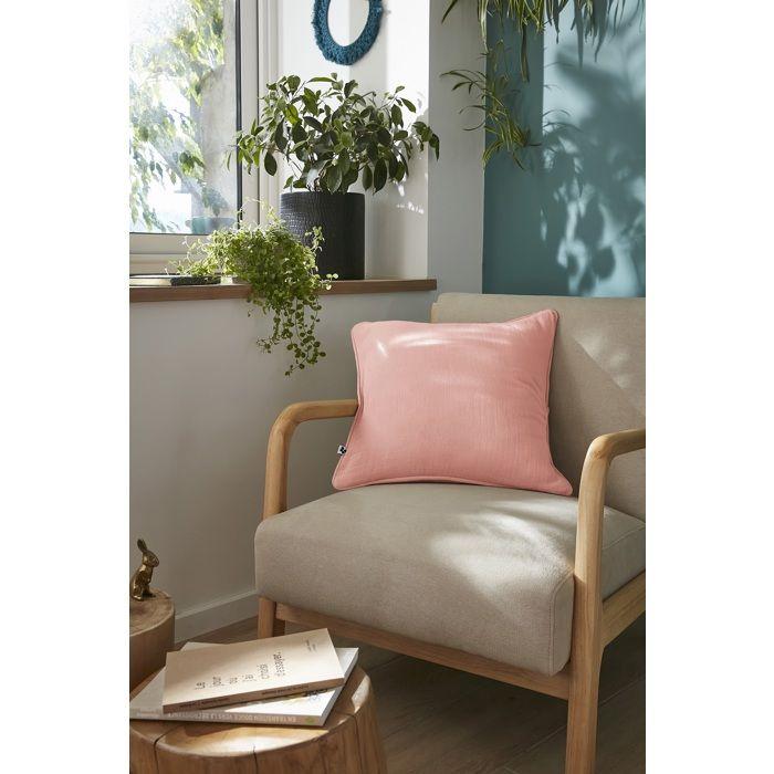 Coussin Déhoussable 45 X 45 Cm GAIA Rose Peche – Gaze De Coton Avec Passepoil Élégant