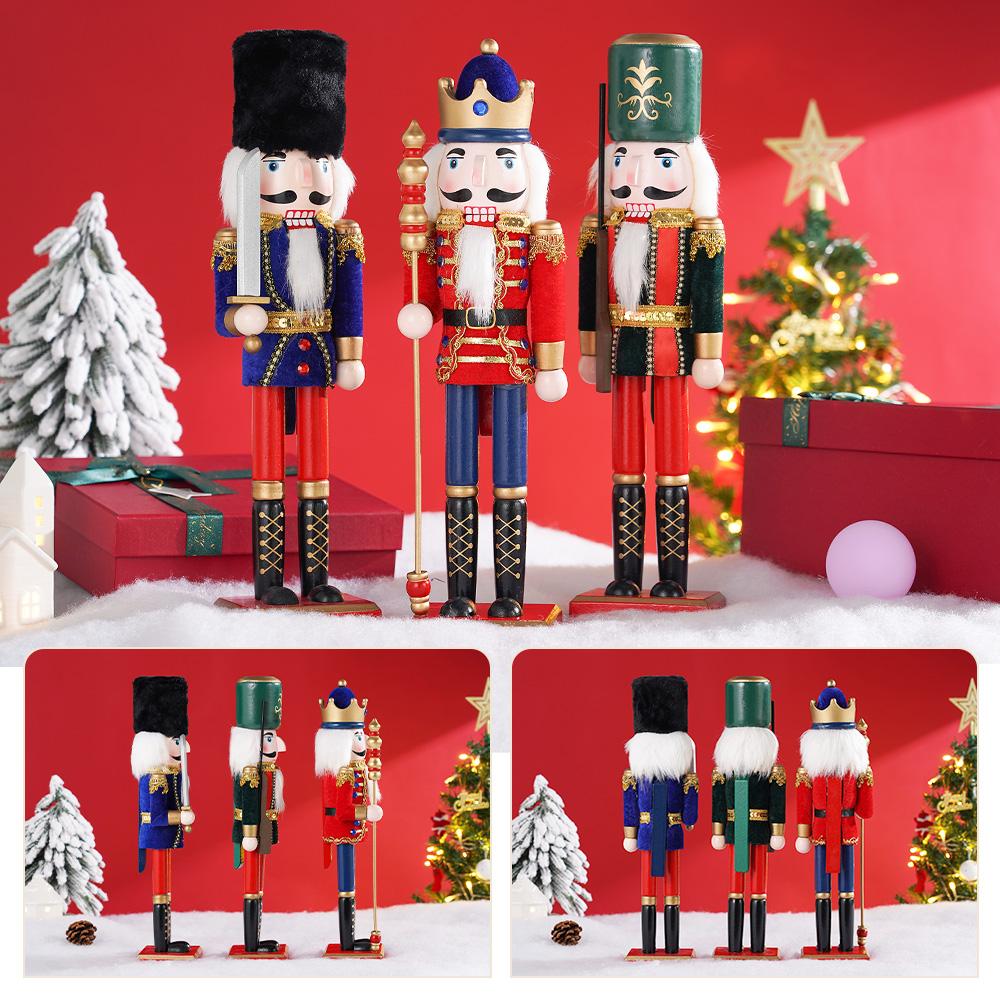 38CM Nutcracker Miniature Wooden Nutcracker Puppet Ornament Desktop Decoration Cartoon Walnut Soldier Christmas Home Decoration