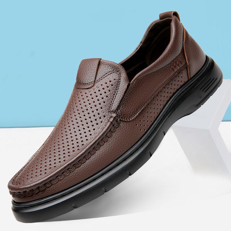 2025 summer new men's business casual leather shoes men's soft leather soft sole hollow breathable leather sandals men 7736-1