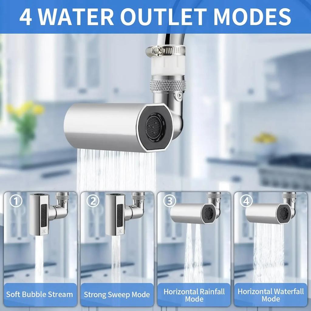 Stainless Steel Faucet Extender 360 °Swivel Water Tap Nozzle Faucet Sprayer Universal Bathroom Mixer Aerator 4 Spray Modes