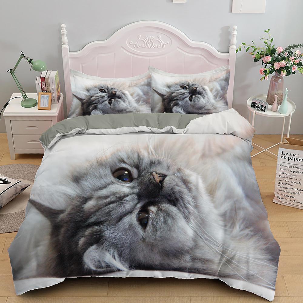 3D Bedding Sets Red Duvet Quilt Cover Set Comforter Bed Linen Pillowcase King Queen 210*210Cm Size Pet Cat Design For Kids Girls