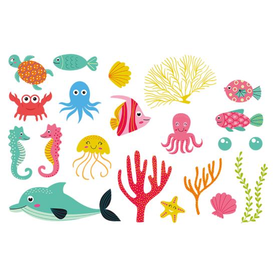 Yousheng Leuchtende Wandaufkleber, Selbstklebende Unterwasser-Tieraufkleber mit Schildkröten, Clownfischen, Tintenfischen, Leuchtende Wandaufkleber für Kinderzimmer