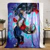 Glowing blue streaks and spiked edges contrast with red accents. for all seasons blanket lunch break throw gift