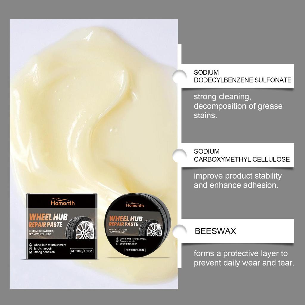 Homonth Automobile Wheel Polishing Paste Polishing Brightening Anti-Fouling Cleaning Maintenance Rapid Brightening Restoration of Luster100g