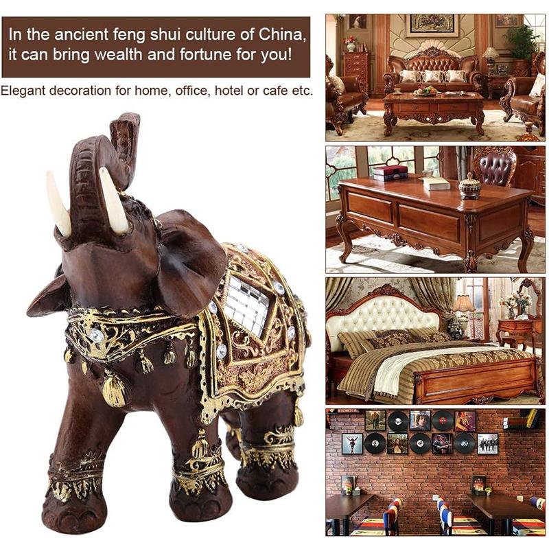 Traditional Chinese Feng Shui Lucky Elephant Statue Resin Animal Sculpture Elephant Figurine Ornament Home Decoration