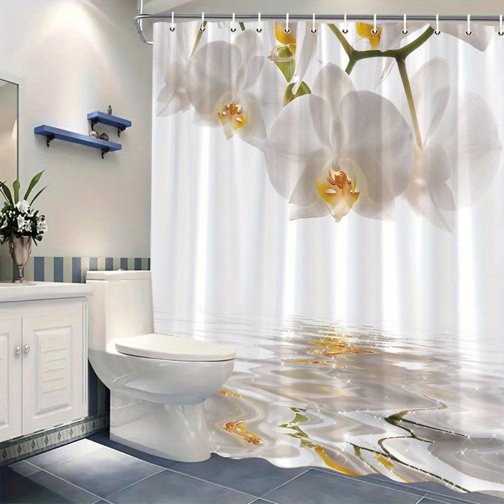 1 Piece Orchid Shower Curtain - White And Yellow Flowers Floating On The Water Delicate Petals Polyester Fabric Machine Washable