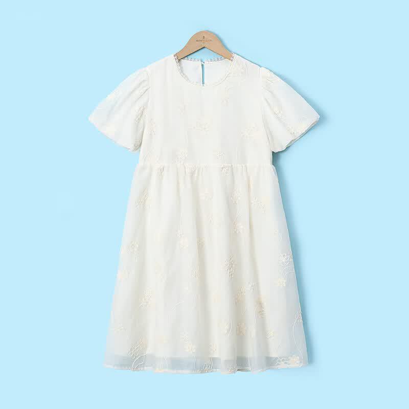 Mengtejiao Girls  2026 Summer Heavy Embroidered A-line Midi Dress 150