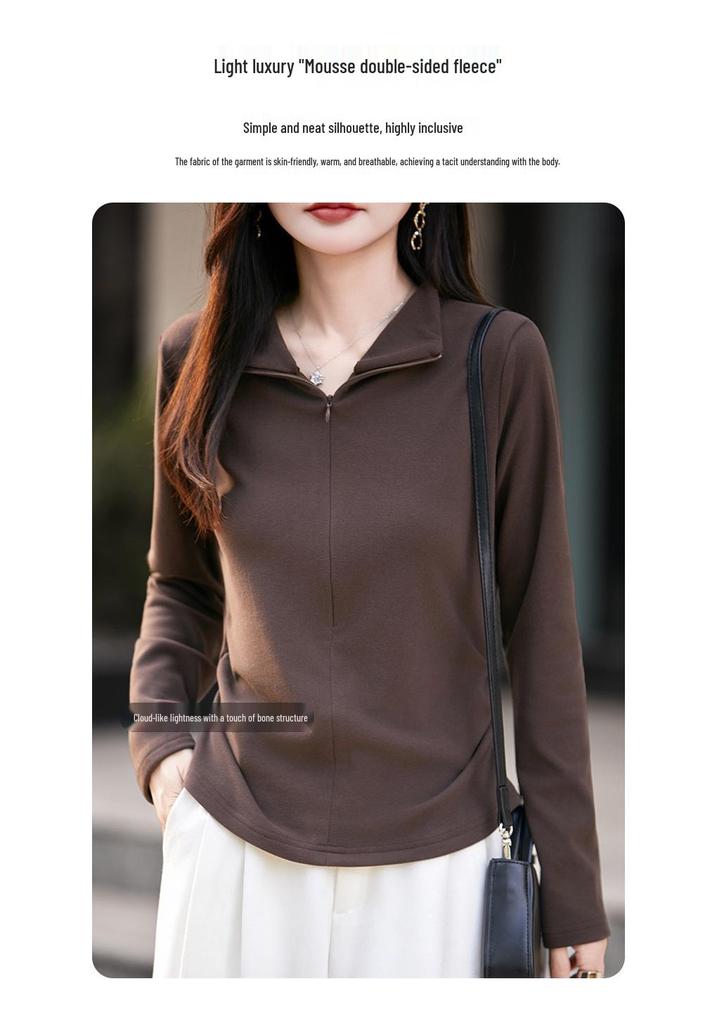 Women's Soft Stand-Up Collar Half-Zip Sweatshirt - Warm, Loose Fit, Long Sleeve, Autumn/Winter Fashion