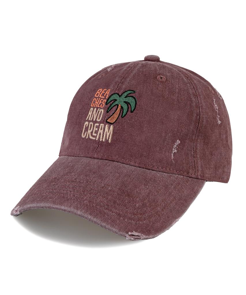 Bichiseuaenkeulim Palm Tree Pigment Damage Ball Cap-Burgundy