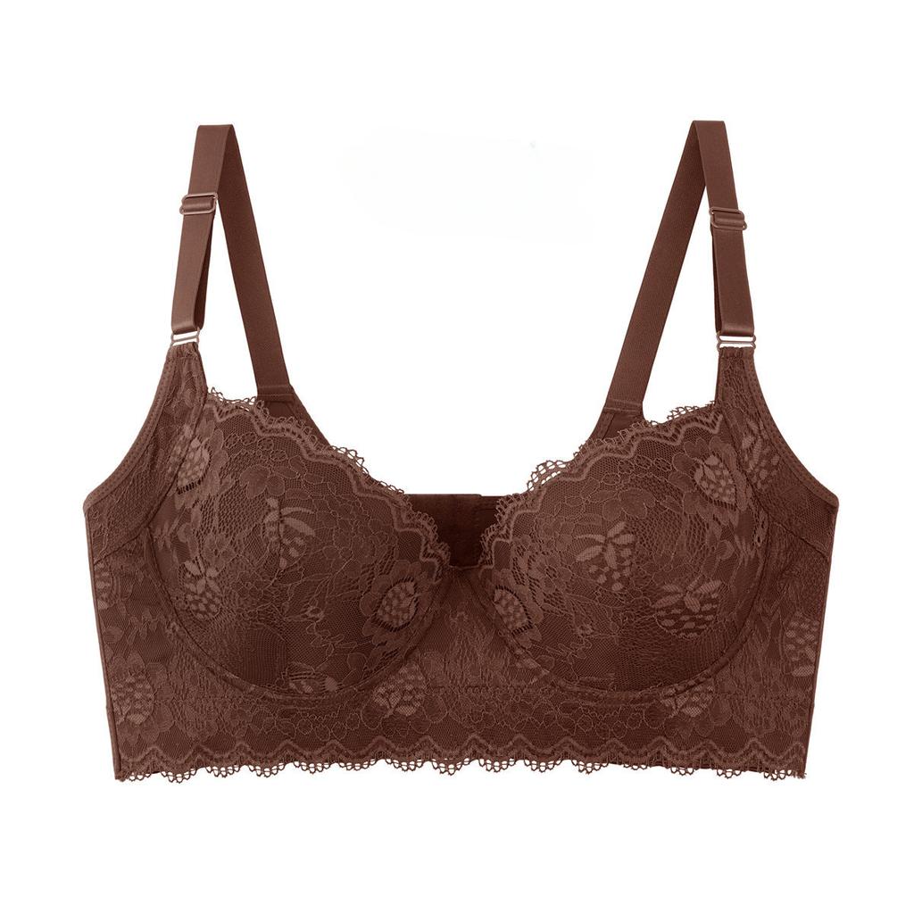 Large Size Thin Cup Lace Underwear for Women with Side Breast Adjustment and Underwire Bra