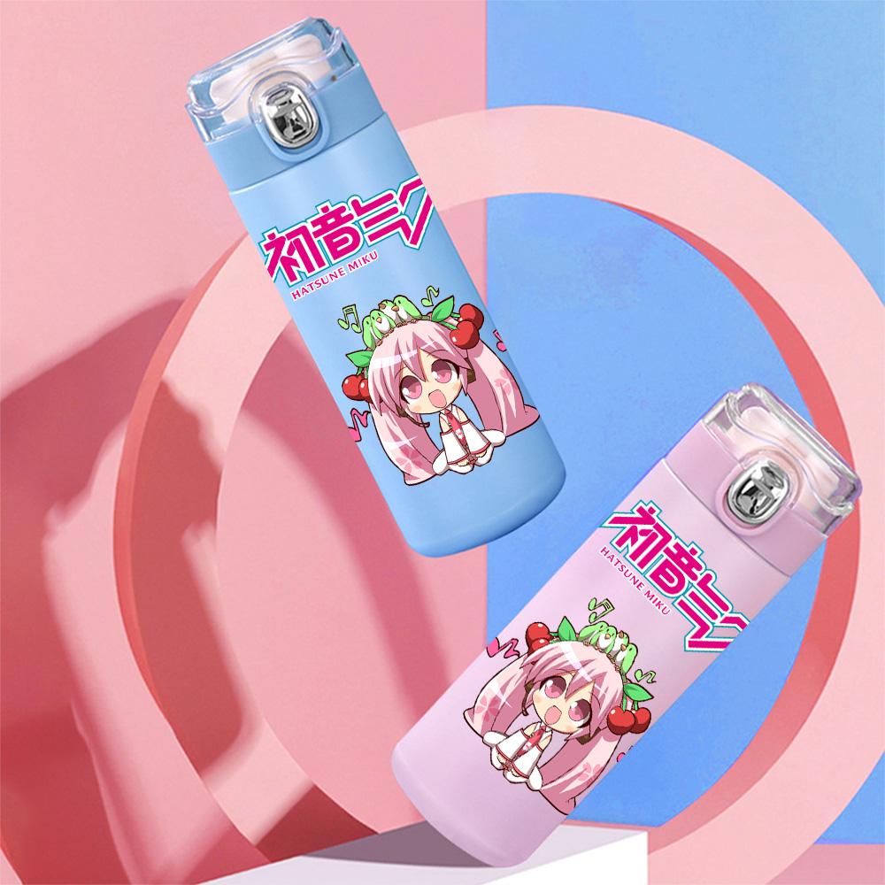 Tazza Termica Stampata Anime Hatsune Miku Portatile Acciaio Inossidabile 400ml Borraccia Anti-perdita Tazza da Campeggio Regalo