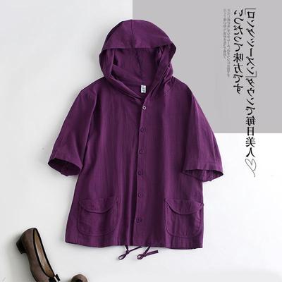 Plus Size Retro Casual Hooded Cardigan - Women's Cotton and Linen Jacket