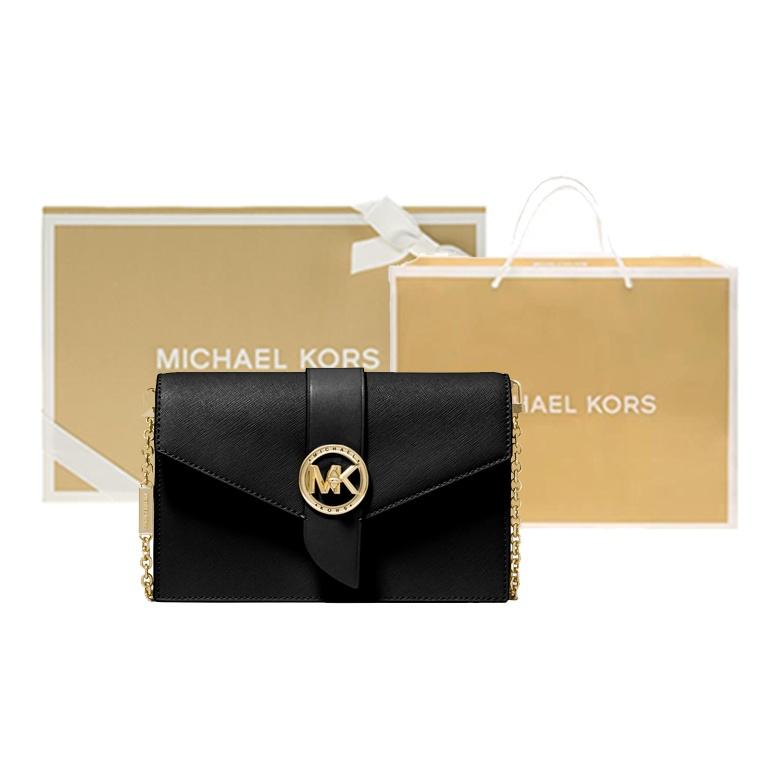 Michael Kors MK Charm Letter Logo Flap Solid Color Chain Commuter Leather Crossbody Shoulder Bag Women Bags Black 32S0G00C6L-001