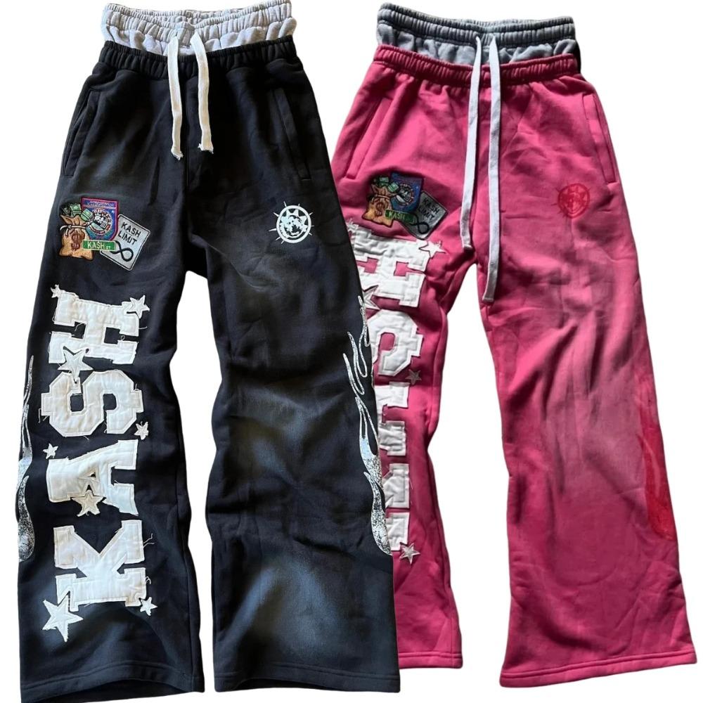 Amerikai Betű Patch Retro Kétrétegű Kialakítás Y2K Nadrág Bő Melegítőnadrág Férfi Hip Hop Gótikus Rugalmas Derék Kocogó Alkalmi Nadrág