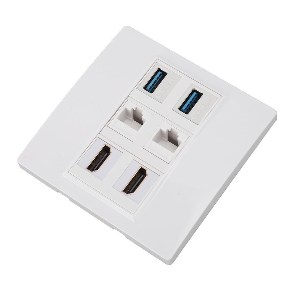6 Port Multimedia Wall Plate 5Gbps 4K 60HZ HD Multimedia Interface Cat6 RJ45 USB3.0 Combo Wall Plate Panel