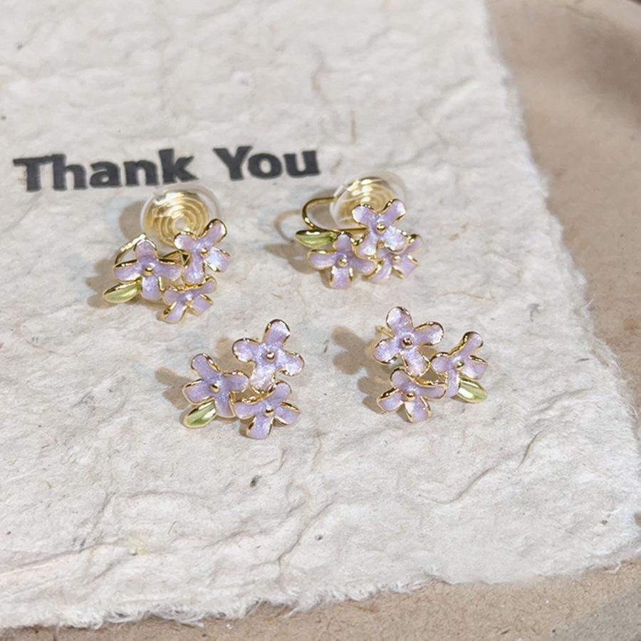 Summer small fresh oil dripping flower earrings fashionable and sweet temperament versatile earclips niche sweet and advanced earrings