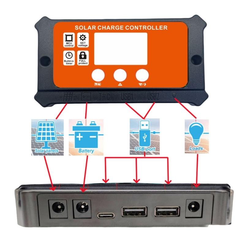 Type C Solar Charge Regulator with 10A Current Control & LCD Display Power Regulator for Outdoor Camping & Travel