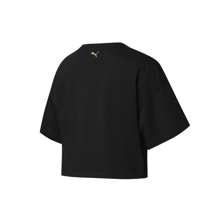 Puma Tricou casual cu mânecă scurtă cu gât rotund Topuri pentru femei Negru Auriu 584427-51