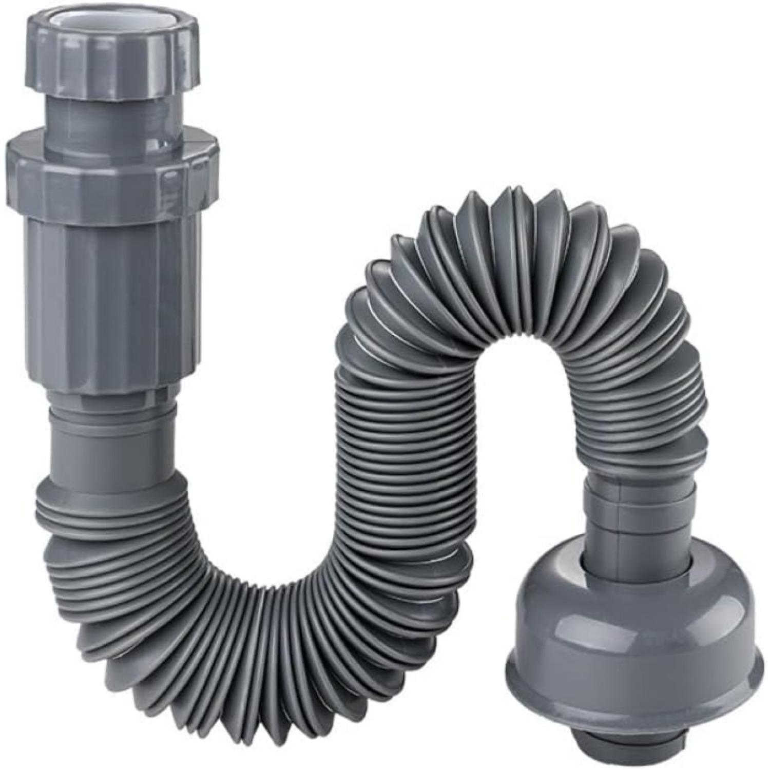 Plastic Bathroom Sink Drain Pipe, Flexible Sink Drain Pipe, Suitable for 1-1/4   Sink Drains, Gray, Retractable, 13-35 Inches Z